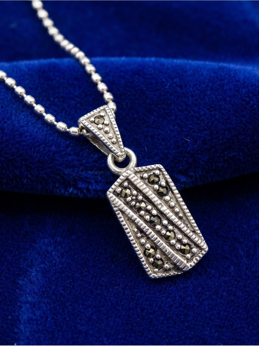 925 Sterling Silver Marcasite Pendant Necklace